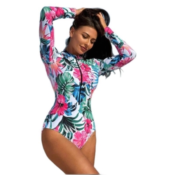 Γυναικείο ενιαίο μαγιό με εκτύπωση, με μακριά μανίκια, σεξουαλικό στυλ, ύφασμα 82% πολυεστέρας