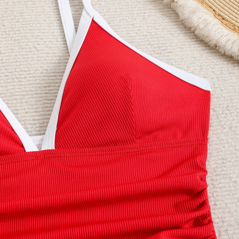 Costum de baie întreg, fără mâneci, culoare solidă, poliester cu elastan, burete bust