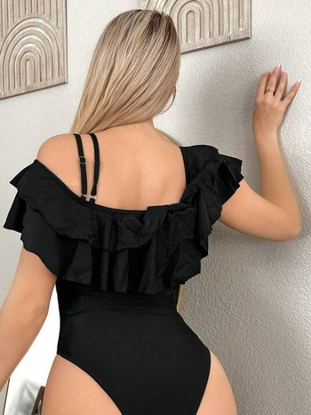 Μαγιό ολόσωμο με βολάν και κάλυψη κοιλιάς για γράμμωση (Χωρίς μανίκια; Υφασμα νάιλον; Επένδυση πολυεστέρα; Μαξιλαράκια στήθους; Χωρίς μεταλλική υποστήριξη)