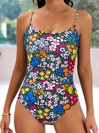 Costum de baie întreg imprimat, fără spate, cu bureți pentru sâni, material poliester, căptușeală poliester