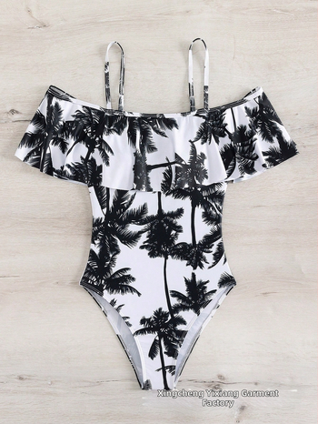 Γυναικείος ολόσωμος μαγιό με έναν ώμο και ψηφιακή εκτύπωση φοίνικα; πολυεστερικό ύφασμα (85%), επένδυση πολυεστέρα (95%), βάρος 204–245 g