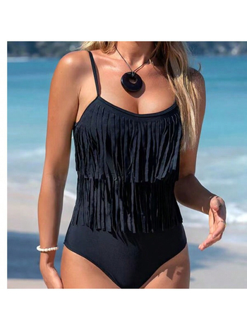 Γυναικείο ολόσωμο μαγιό, μονοχρωμικό σχέδιο, με κρόσια και ανοιχτή πλάτη, με επένδυση στηθών, πολυεστέρας 82/18