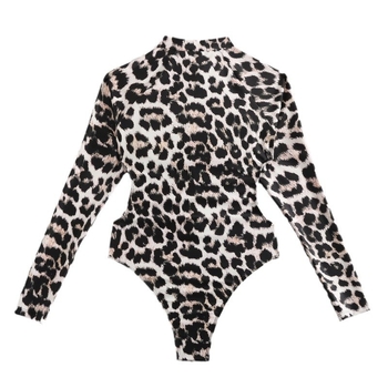 Μονόσωμο μαγιό με λεοπάρ print, μακριά μανίκια, με επένδυση στήθους για κολύμβηση και θαλάσσια σπορ (82% πολυεστέρας; επένδυση 18% ελαστάν)