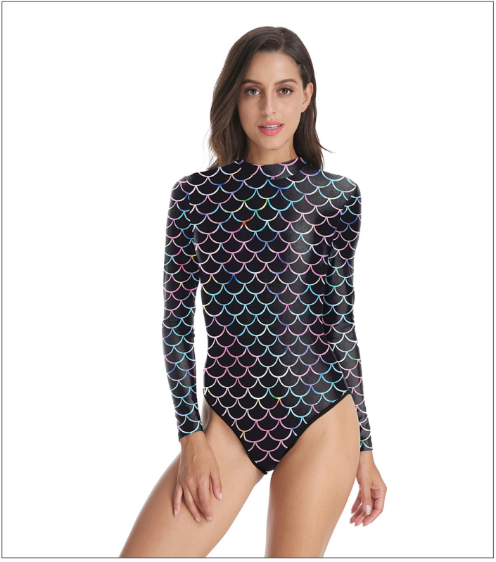 Costum de baie întreg pentru femei cu imprimeu 3D în nuanțe de solzi de pește; materiale poliester 88% cu căptușeală; greutate 180 g; fără burete pentru bust