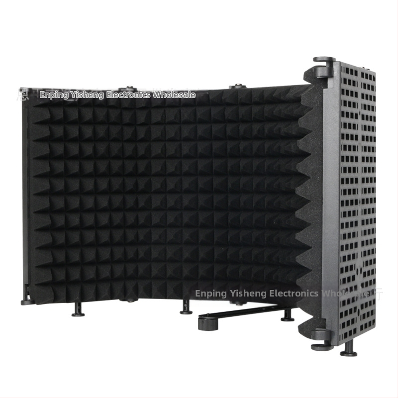 Изолационен щит за микрофон от пластмаса с пет панели за студийно записване и лайв стрийминг, подходящ за кондензаторни микрофони, мрежа против пръски, честотен диапазон 20 Hz–20 kHz, SNR ≥75 dB, без батерия