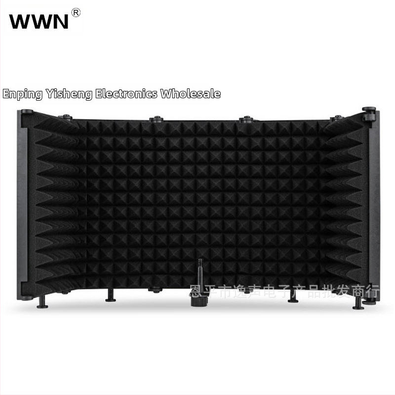 Изолационен щит за микрофон от пластмаса с пет панели за студийно записване и лайв стрийминг, подходящ за кондензаторни микрофони, мрежа против пръски, честотен диапазон 20 Hz–20 kHz, SNR ≥75 dB, без батерия