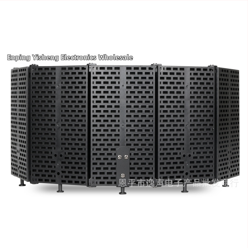 Изолационен щит за микрофон от пластмаса с пет панели за студийно записване и лайв стрийминг, подходящ за кондензаторни микрофони, мрежа против пръски, честотен диапазон 20 Hz–20 kHz, SNR ≥75 dB, без батерия