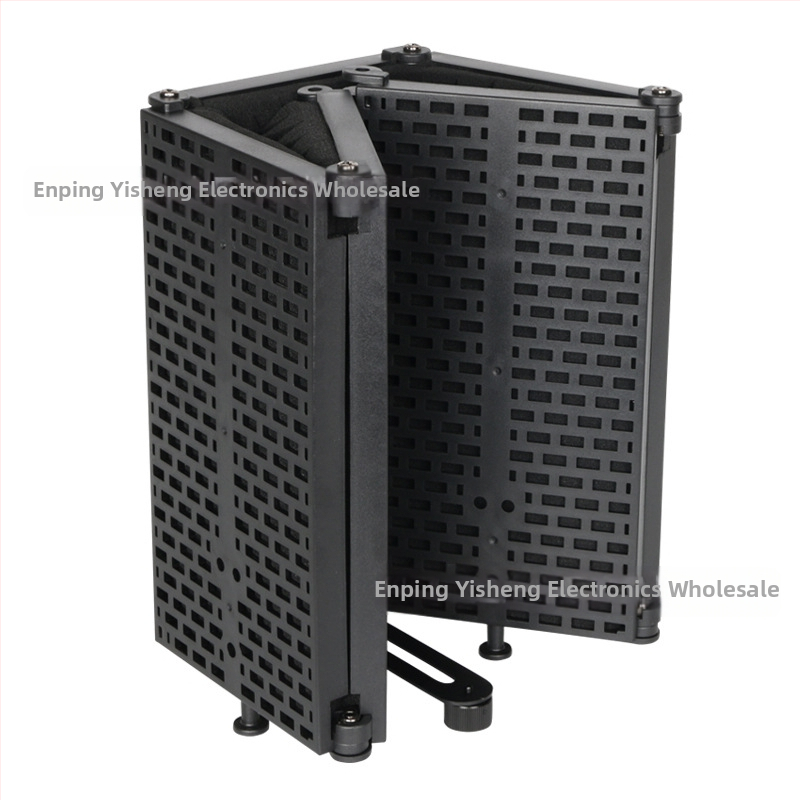 Изолационен щит за микрофон от пластмаса с пет панели за студийно записване и лайв стрийминг, подходящ за кондензаторни микрофони, мрежа против пръски, честотен диапазон 20 Hz–20 kHz, SNR ≥75 dB, без батерия