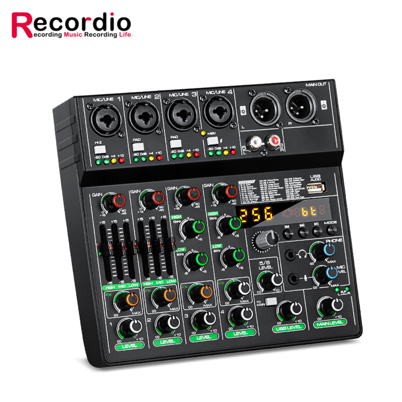 GAX-MF4 μίνι μίκτης ήχου για σκηνή και οικιακή χρήση, 4 κανάλια, ρεβέρμπ, Bluetooth, USB/MP3