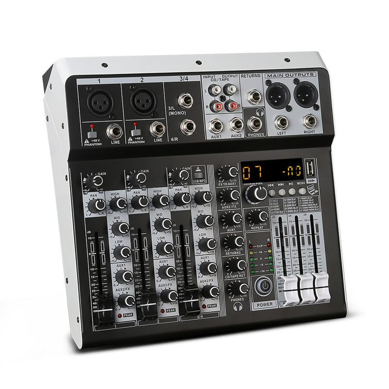 GAX-MF4 μίνι μίκτης ήχου για σκηνή και οικιακή χρήση, 4 κανάλια, ρεβέρμπ, Bluetooth, USB/MP3