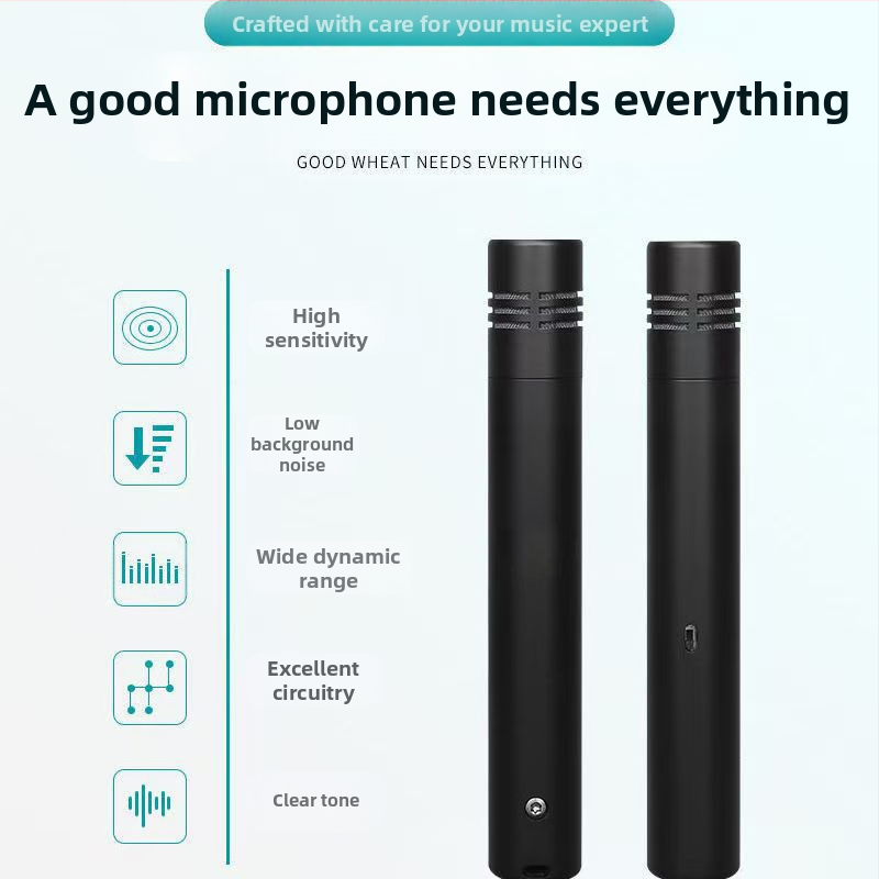 QudosXy MC-2200 кондензаторен микрофон за музикални инструменти, кардиоиден, 20 Hz–20 kHz, SNR ≥100 dB, фантомно захранване 48V, безжичен