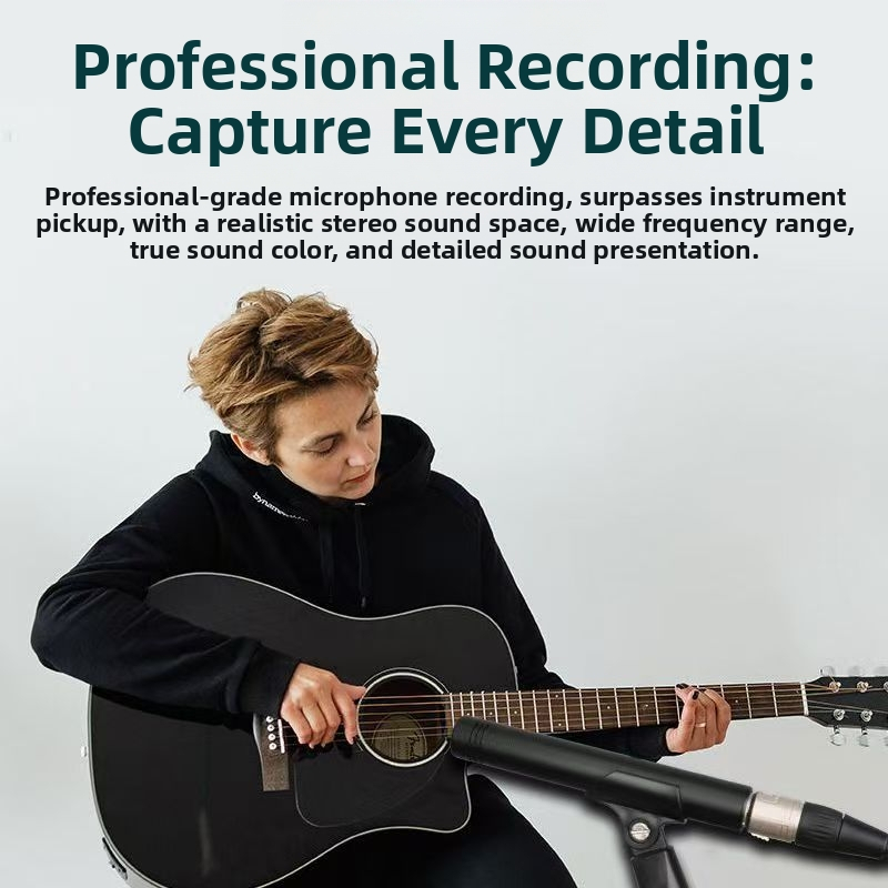 QudosXy MC-2200 кондензаторен микрофон за музикални инструменти, кардиоиден, 20 Hz–20 kHz, SNR ≥100 dB, фантомно захранване 48V, безжичен