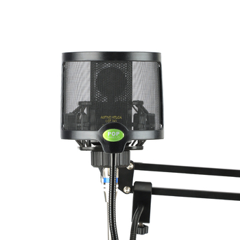 Μεταλλικός φίλτρο μικροφώνου με μεταλλικό πλέγμα και κλιπ, για ζωντανή ερμηνεία και ηχογράφηση — αντιανεμικό, προστασία από σάλιο, επαγγελματική μείωση θορύβου