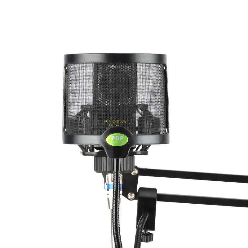 Μεταλλικός φίλτρο μικροφώνου με μεταλλικό πλέγμα και κλιπ, για ζωντανή ερμηνεία και ηχογράφηση — αντιανεμικό, προστασία από σάλιο, επαγγελματική μείωση θορύβου