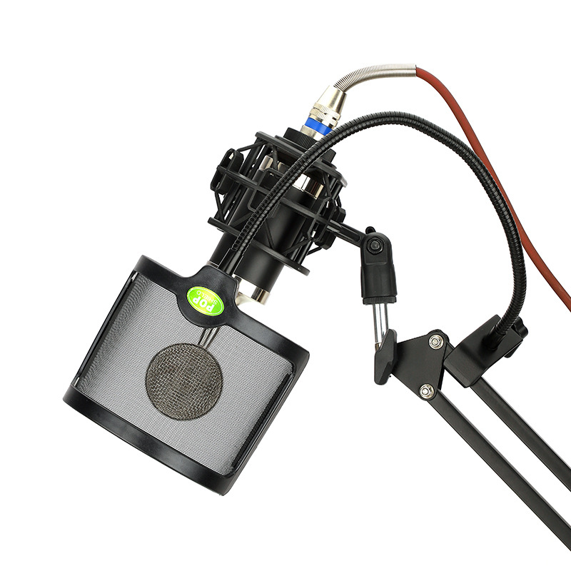 Μεταλλικός φίλτρο μικροφώνου με μεταλλικό πλέγμα και κλιπ, για ζωντανή ερμηνεία και ηχογράφηση — αντιανεμικό, προστασία από σάλιο, επαγγελματική μείωση θορύβου