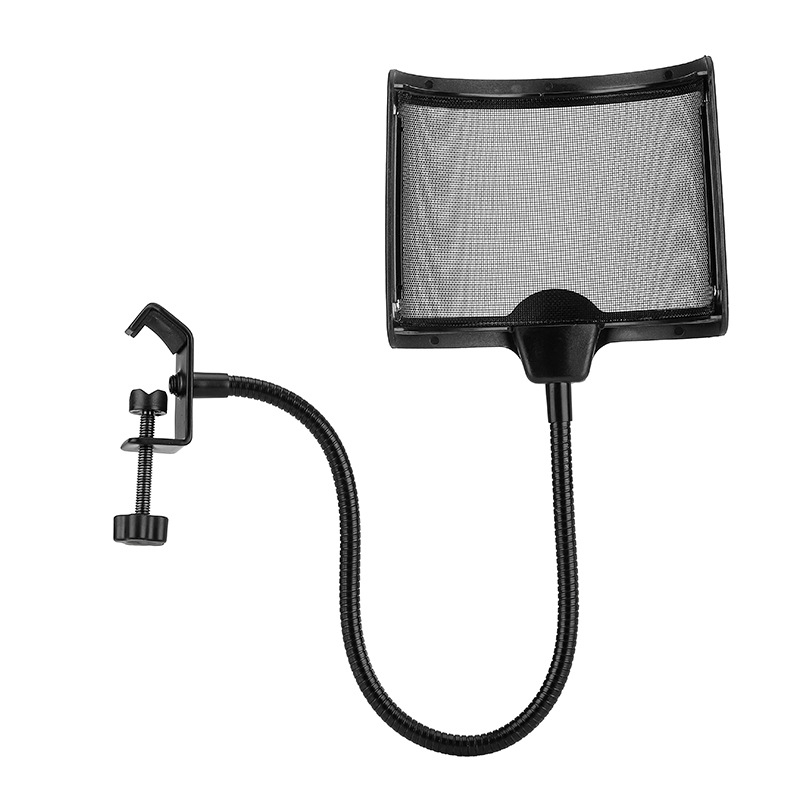 Μεταλλικός φίλτρο μικροφώνου με μεταλλικό πλέγμα και κλιπ, για ζωντανή ερμηνεία και ηχογράφηση — αντιανεμικό, προστασία από σάλιο, επαγγελματική μείωση θορύβου