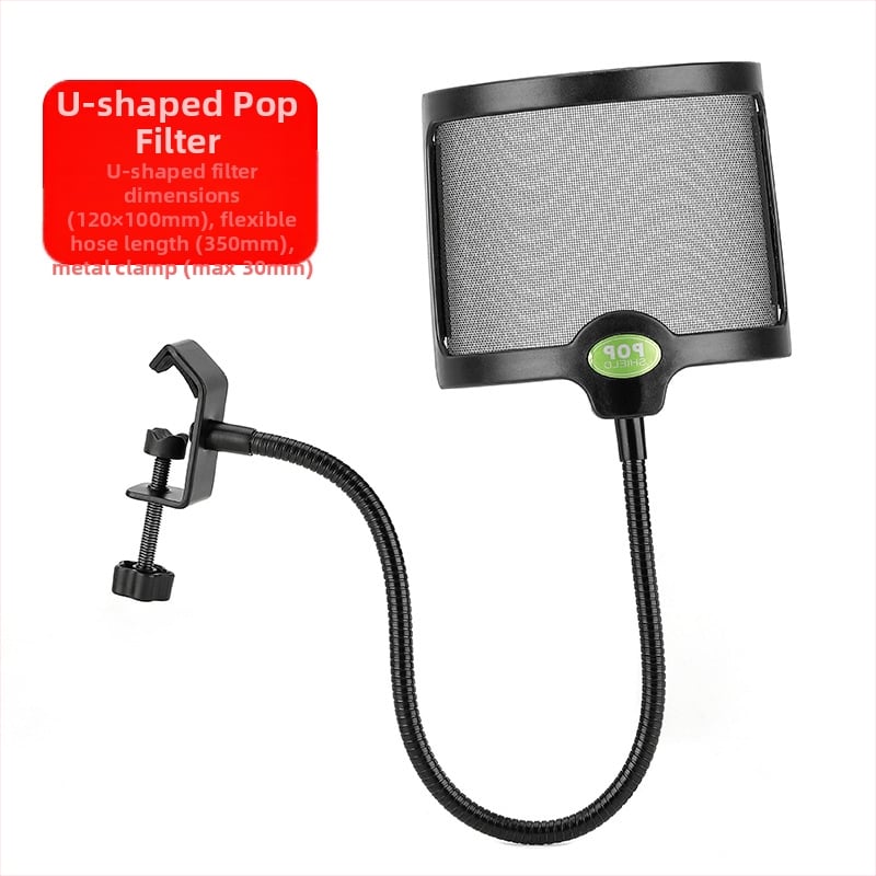 Μεταλλικός φίλτρο μικροφώνου με μεταλλικό πλέγμα και κλιπ, για ζωντανή ερμηνεία και ηχογράφηση — αντιανεμικό, προστασία από σάλιο, επαγγελματική μείωση θορύβου