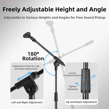 Σταντ μικροφώνου για δάπεδο, ρυθμιζόμενος ύψος, τρίποδη βάση, κατάλληλο για ζωντανές εμφανίσεις και ηχογραφήσεις