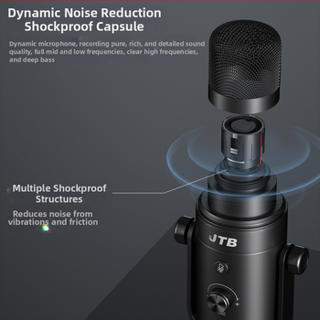 Επαγγελματικό δυναμικό μικρόφωνο με μείωση θορύβου, παρακολούθηση σε πραγματικό χρόνο για ζωντανή βίντεο μετάδοση, διπλός διασύνδεσμος USB/XLR, SNR ≥ 85 dB