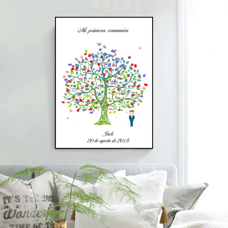 DIY Έργο Fingerprint Tree για το Πρώτο Ευχαριστιακό Αγόρι — καμβάς, σπρέι ζωγραφικής, επιλογές τοποθέτησης/πλαισίου, Θέμα: Ζωγραφιά Φιγούρας