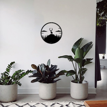 Κυκλικός τοίχος κρεμαστό με περίγραμμα ελαφιού – μεταλλικό γεωμετρικό σχέδιο, μοντέρνο μινιμαλιστικό έργο τοίχης