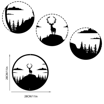 Κυκλικός τοίχος κρεμαστό με περίγραμμα ελαφιού – μεταλλικό γεωμετρικό σχέδιο, μοντέρνο μινιμαλιστικό έργο τοίχης