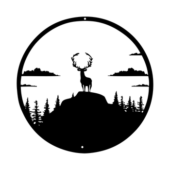 Κυκλικός τοίχος κρεμαστό με περίγραμμα ελαφιού – μεταλλικό γεωμετρικό σχέδιο, μοντέρνο μινιμαλιστικό έργο τοίχης