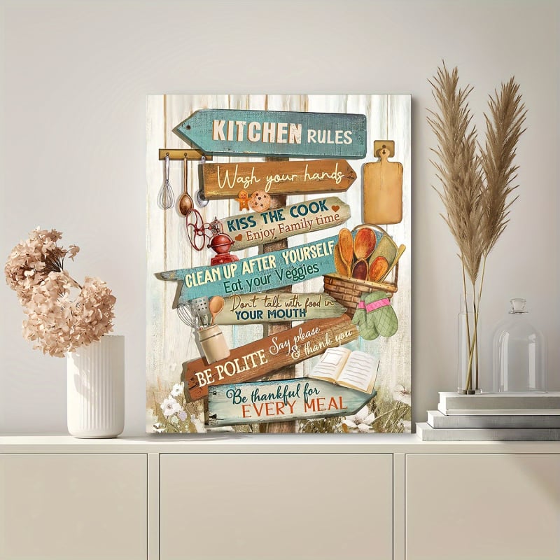 Πίνακας καμβά τοίχου: αμερικανικό ρετρό αγροτικό στυλ ελαιογραφίας με αγγλικές ρήσεις, χωρίς κορνίζα, προσαρμόσιμος, κάθετης μορφής εκτύπωση για κουζίνα και εστιατόριο