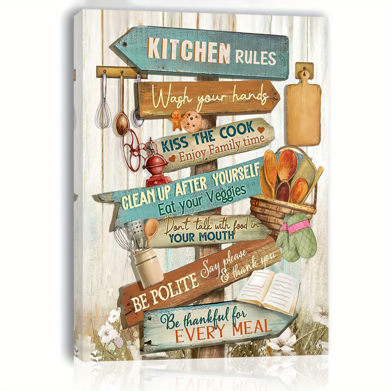 Πίνακας καμβά τοίχου: αμερικανικό ρετρό αγροτικό στυλ ελαιογραφίας με αγγλικές ρήσεις, χωρίς κορνίζα, προσαρμόσιμος, κάθετης μορφής εκτύπωση για κουζίνα και εστιατόριο