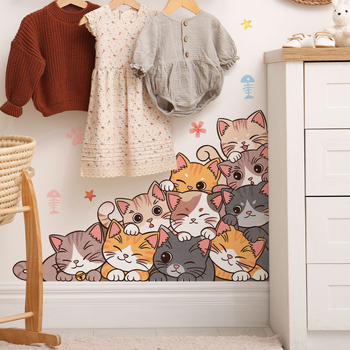 MS9013 Kūrybinis katinėlių sienos lipdukas – PVC, raštas 23118926154, 1 vnt., dekoras svetainei, miegamajam ir vaikų kambariui