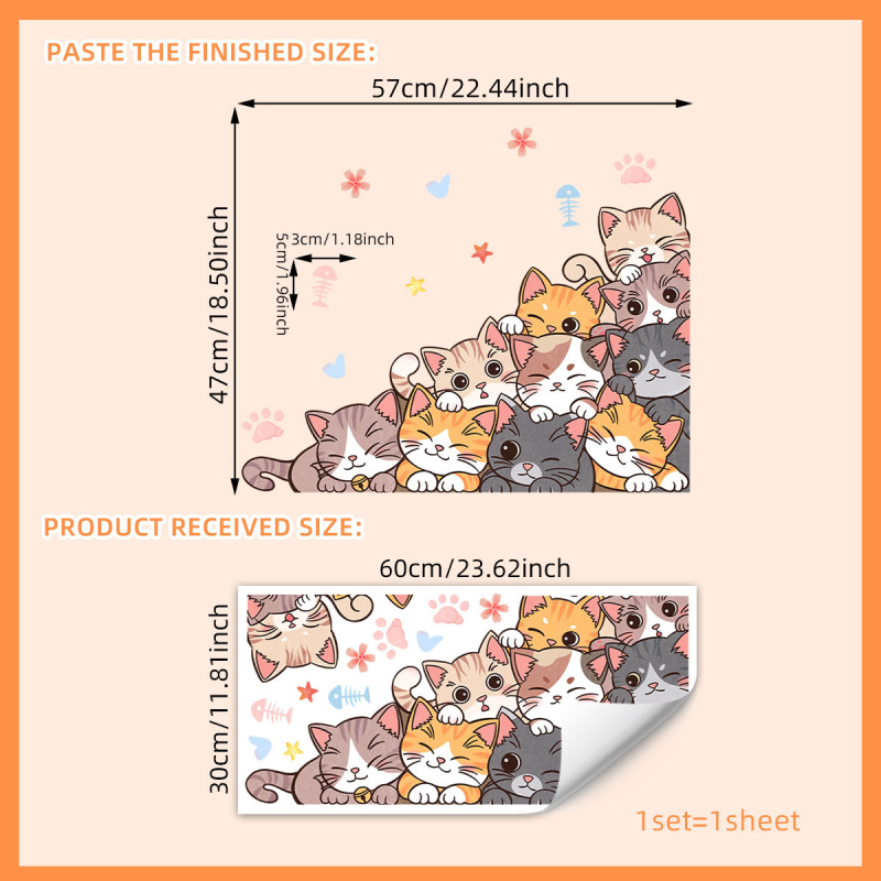 MS9013 Kūrybinis katinėlių sienos lipdukas – PVC, raštas 23118926154, 1 vnt., dekoras svetainei, miegamajam ir vaikų kambariui