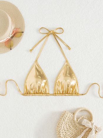 Γυναικείο τοπ μπικίνι halter με επένδυση και μαξιλαράκι, χωρίς πλάτη, υψηλή ελαστικότητα; ύφασμα νάιλον 90%, επένδυση πολυεστέρα 82%.