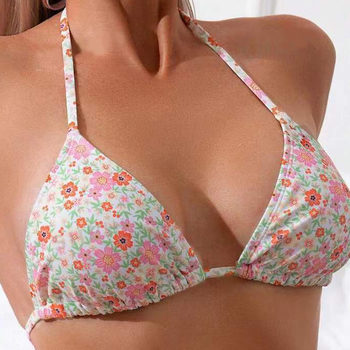 Costum de baie bikini cu model floral, material poliester, cupe pentru bust fără sprijin metalic, căptușeală 95% poliester, potrivit pentru înot și activități acvatice