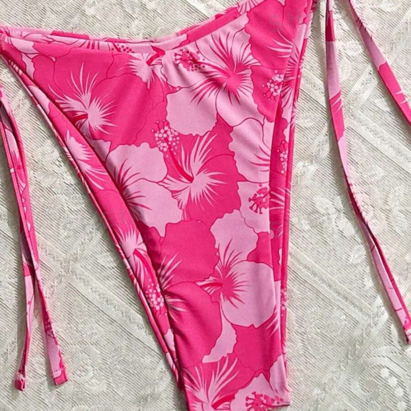 Bikini tie-dye cu gât halter, cupe triunghi, căptușeală pentru bust, material poliester