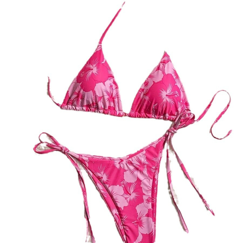 Bikini tie-dye cu gât halter, cupe triunghi, căptușeală pentru bust, material poliester
