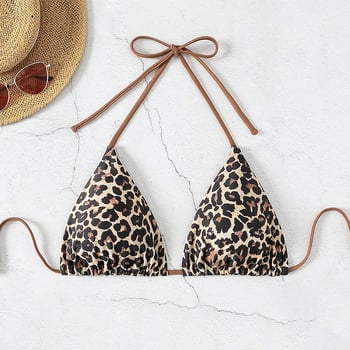 Bikini gornji dio s vezicama, leopard uzorak, bez rukava, poliester, s jastučićima za prsima