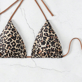 Μπικίνι τοπ με κορδόνια, λεοπάρ σχέδιο, χωρίς μανίκια, πολυεστέρας, επένδυση για το στήθος