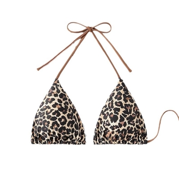 Μπικίνι τοπ με κορδόνια, λεοπάρ σχέδιο, χωρίς μανίκια, πολυεστέρας, επένδυση για το στήθος