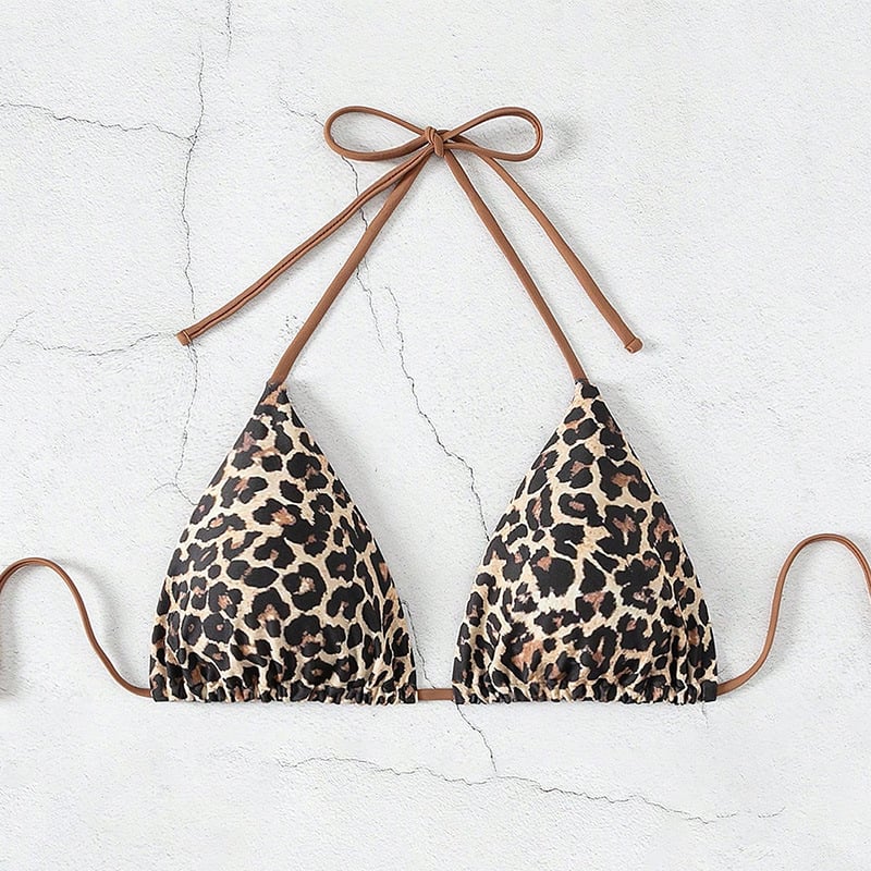 Bikini gornji dio s vezicama, leopard uzorak, bez rukava, poliester, s jastučićima za prsima