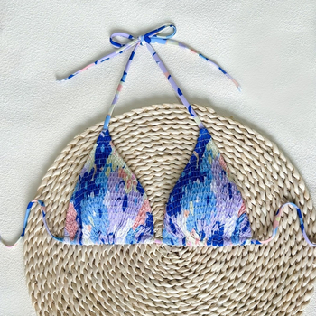 Γυναικείο τοπ μπικίνι με δέσιμο στην πλάτη, επενδεδυμένες cups, εκτυπωμένο σχέδιο, πολυεστέρας, 200 g/m²