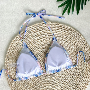 Γυναικείο τοπ μπικίνι με δέσιμο στην πλάτη, επενδεδυμένες cups, εκτυπωμένο σχέδιο, πολυεστέρας, 200 g/m²