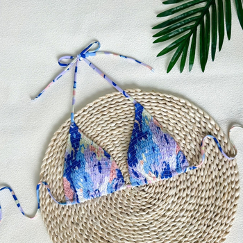 Γυναικείο τοπ μπικίνι με δέσιμο στην πλάτη, επενδεδυμένες cups, εκτυπωμένο σχέδιο, πολυεστέρας, 200 g/m²