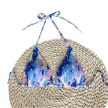 Γυναικείο τοπ μπικίνι με δέσιμο στην πλάτη, επενδεδυμένες cups, εκτυπωμένο σχέδιο, πολυεστέρας, 200 g/m²