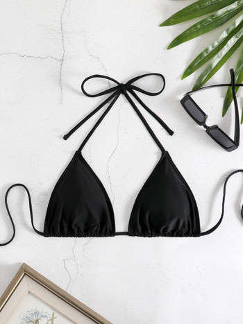 Ženski bikini za plažu, poliester materijal, napunjene cups, podstava od poliestera s 18% spandexa, seksi jednobojni dizajn