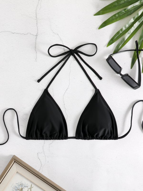 Ženski bikini za plažu, poliester materijal, napunjene cups, podstava od poliestera s 18% spandexa, seksi jednobojni dizajn