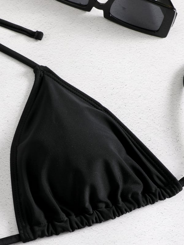 Ženski bikini za plažu, poliester materijal, napunjene cups, podstava od poliestera s 18% spandexa, seksi jednobojni dizajn