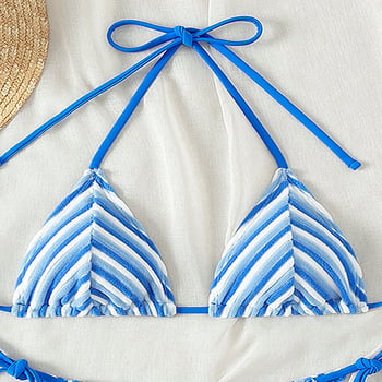 Ženski halter bikini top s prugastim uzorcima, jastučićem za prsa i vezanjem, poliester
