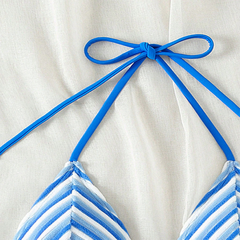 Γυναικείο ριγέ τοπ μπικίνι με λαιμό-halter, επένδυση στήθους, κορδόνια, πολυεστέρας