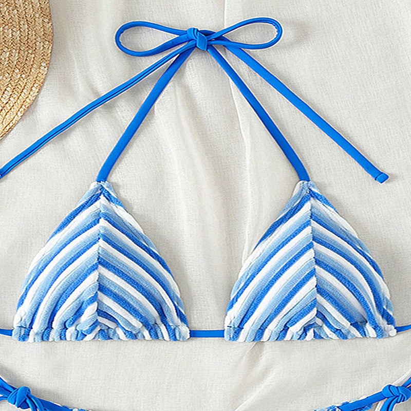Ženski halter bikini top s prugastim uzorcima, jastučićem za prsa i vezanjem, poliester