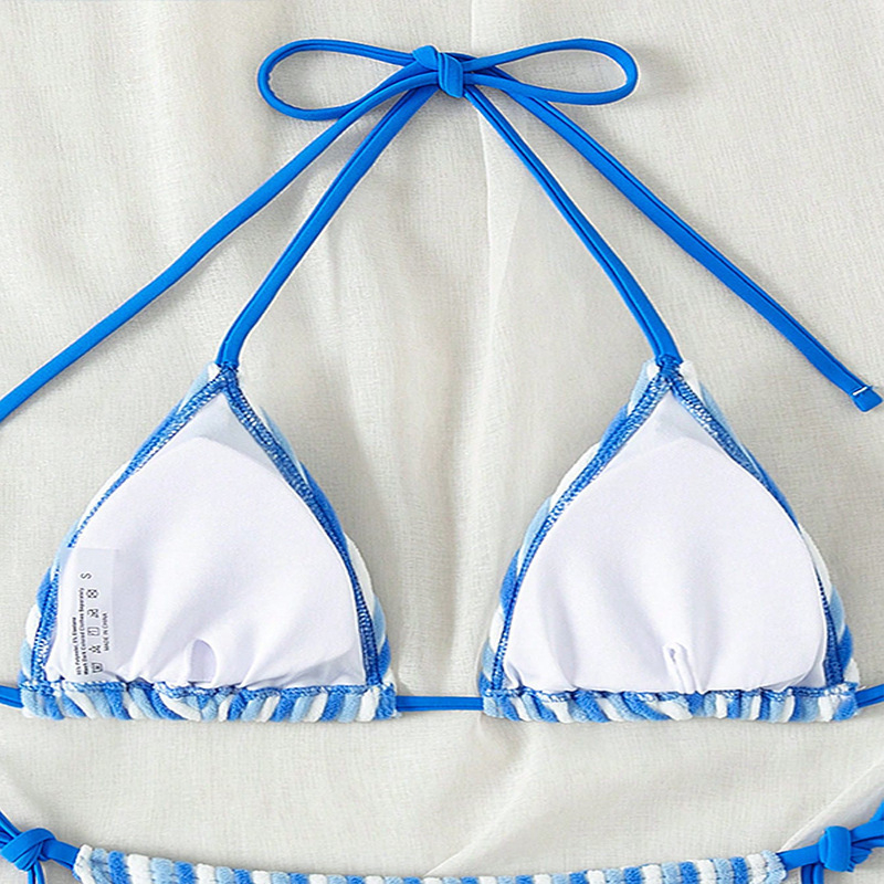 Ženski halter bikini top s prugastim uzorcima, jastučićem za prsa i vezanjem, poliester